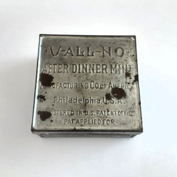 Antique V-All-No Mfg Co of America  after Dinner Mint Tin Box. 1907-1910 - Picture 1 of 3
